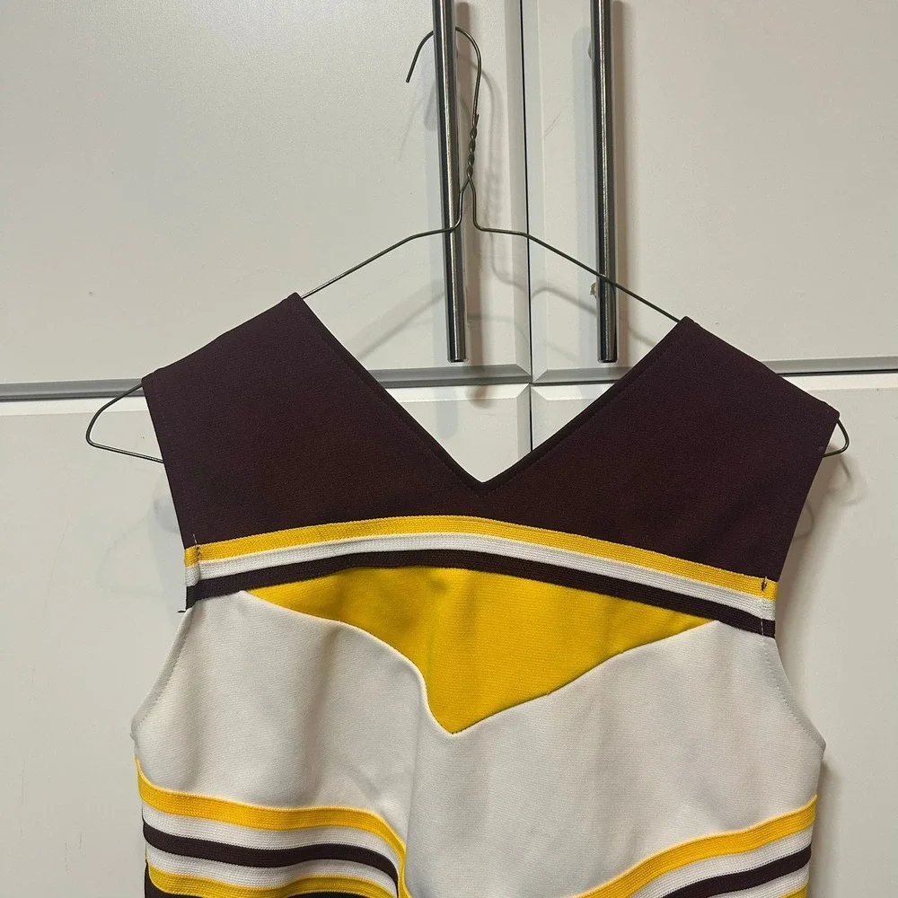 Vintage Dehen RHS Cheerleading Shell Top Burgundy Yellow White Size 34 USA Made